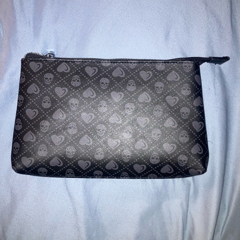 Ed Hardy Black With Skulls and Hearts Zip Pouch